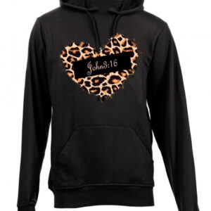 John 3:16 Leopard Print Heart Kiddies Hoodie