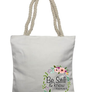Be Still Peach Flower Round C Rope Tote Bag