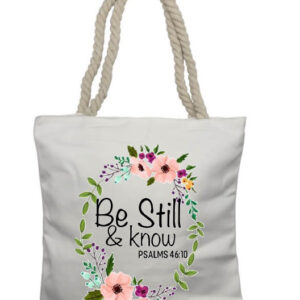 Be Still Peach Flower Round Rope Tote Bag