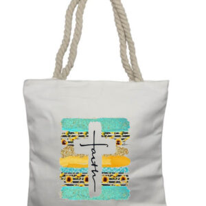 Faith Cross Sunflower Rope Tote Bag