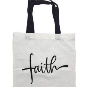 Faith Cross Word Black Handle Tote Bag