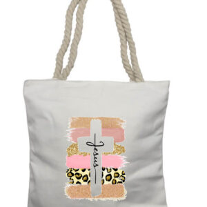 Jesus Cross Leopard Rope Tote Bag