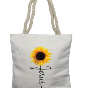 Jesus Cross Sunflower Rope Tote Bag