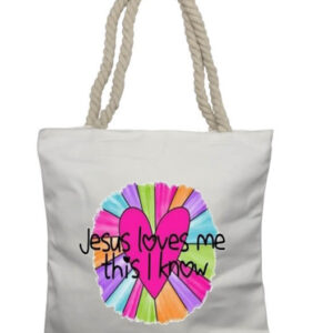 Jesus loves me Rope Tote Bag