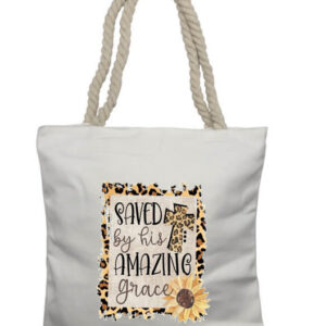 Saved by amazing Grace Rope Tote Bag