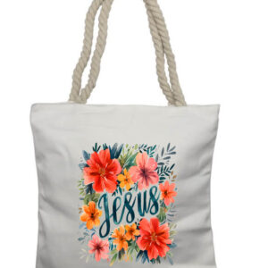 Jesus Flowers 2 Rope Tote Bag