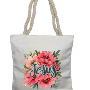Jesus Flowers 3 Rope Tote Bag