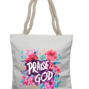 Praise God Purple Flower Rope Tote Bag