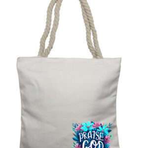 Praise God Blue Corner Flower Rope Tote Bag