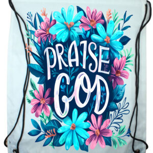 Praise God Blue Flower Drawstring Bag