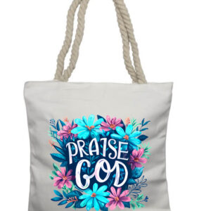 Praise God Blue Flower Rope Tote Bag